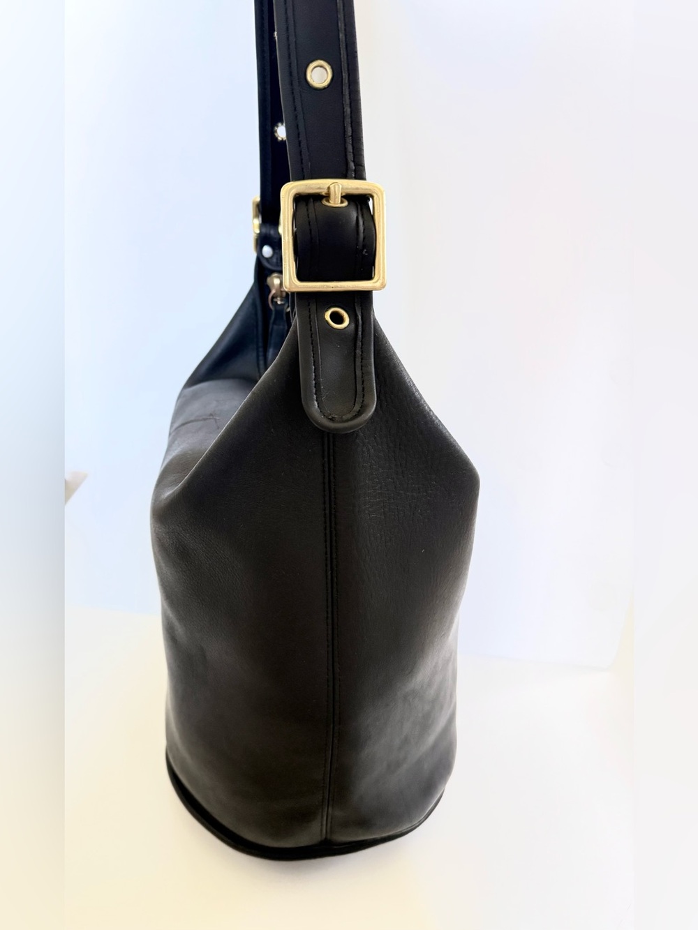 Vintage Coach 9085 Leather XL Duffle Bag Black Feed Sac Bucket Purse USA - Picture 3 of 15